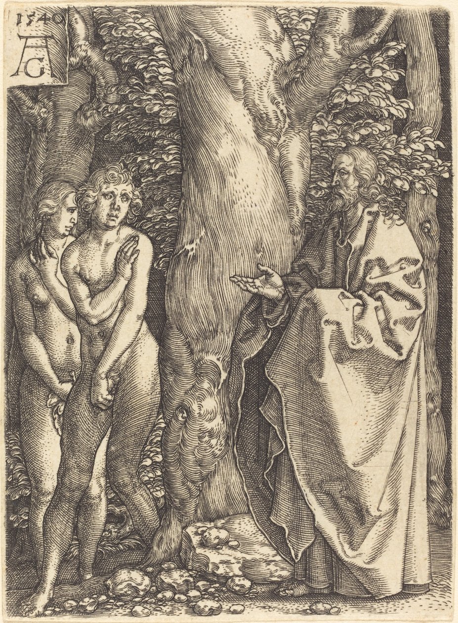 Ádám és Éva elrejtik magukat, 1540. alkotó: Heinrich Aldegrever