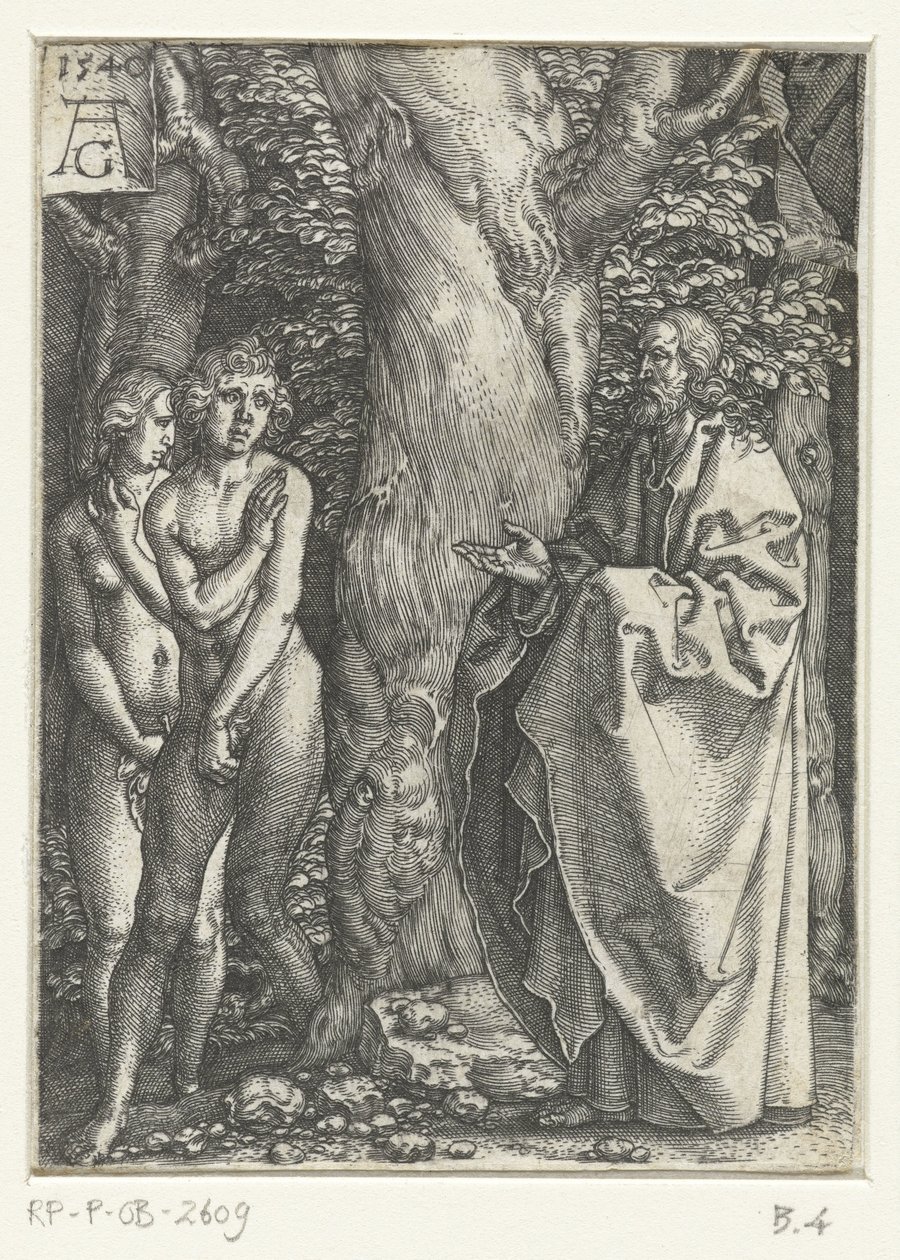 Ádám és Éva szégyellik Ádám és Éva története (sorozat címe) alkotó: Heinrich Aldegrever