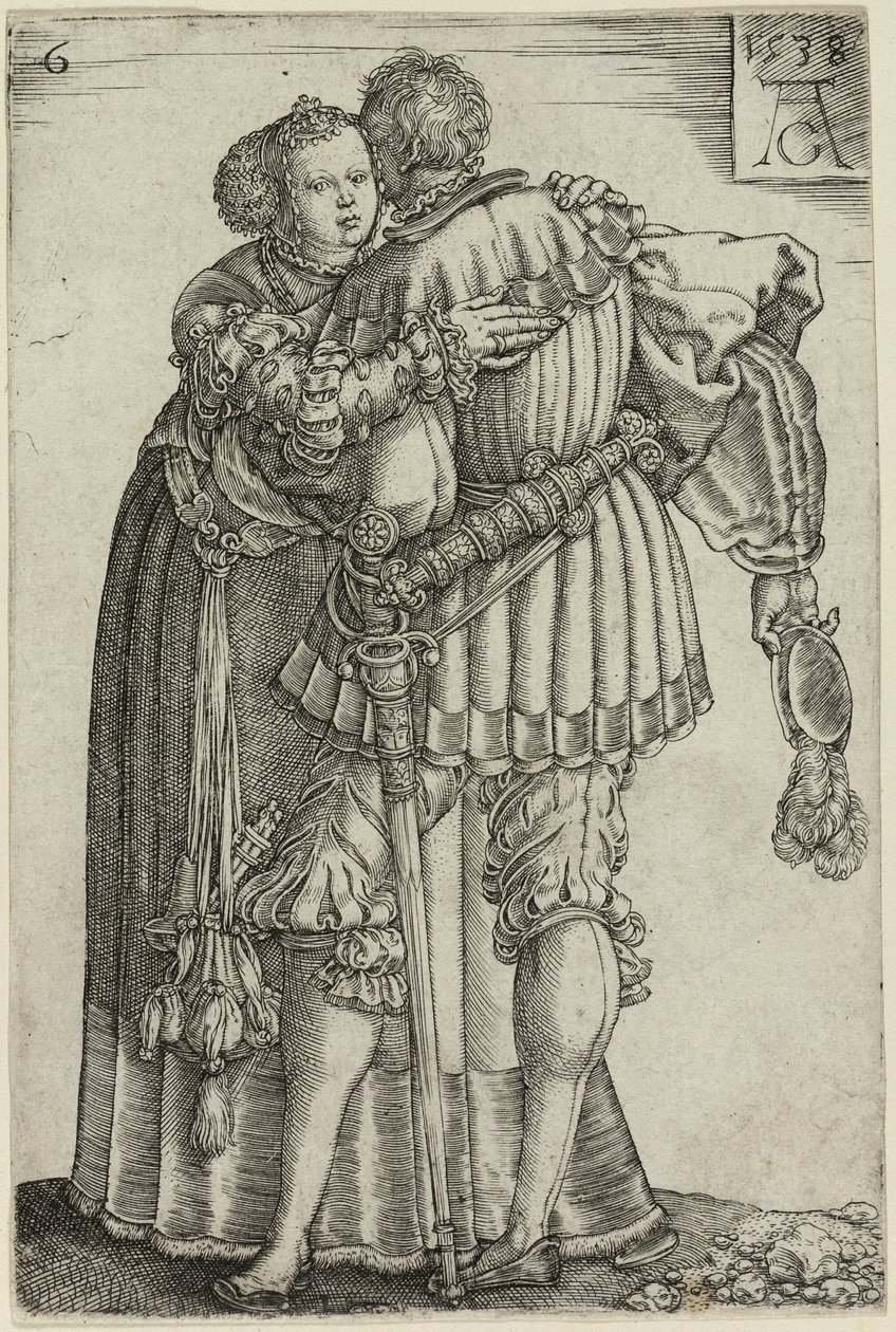 Ölelés pár, hatos tányér a The Large Wedding-Dancers-től alkotó: Heinrich Aldegrever