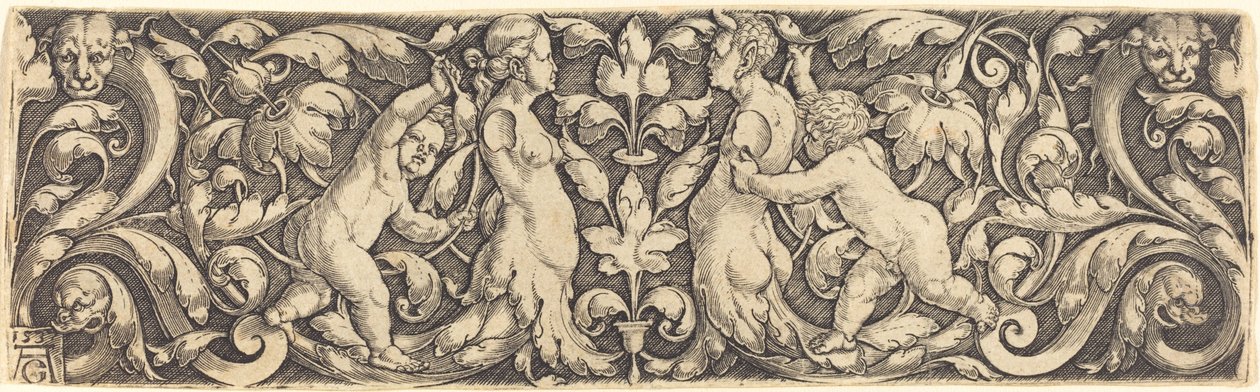 Kereszttábla szőlővel a közepén és Tritonok párjával, 1537. alkotó: Heinrich Aldegrever