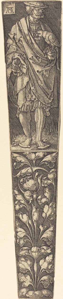 Tőrhüvely papagájt tartó úriemberrel. alkotó: Heinrich Aldegrever
