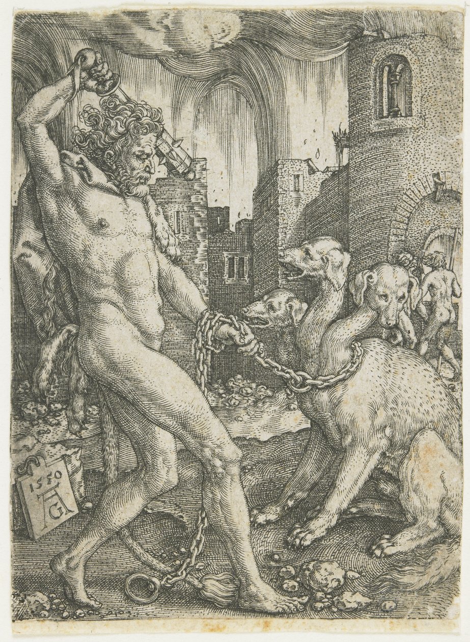 Hercules Chains Cerberus, 1550 alkotó: Heinrich Aldegrever