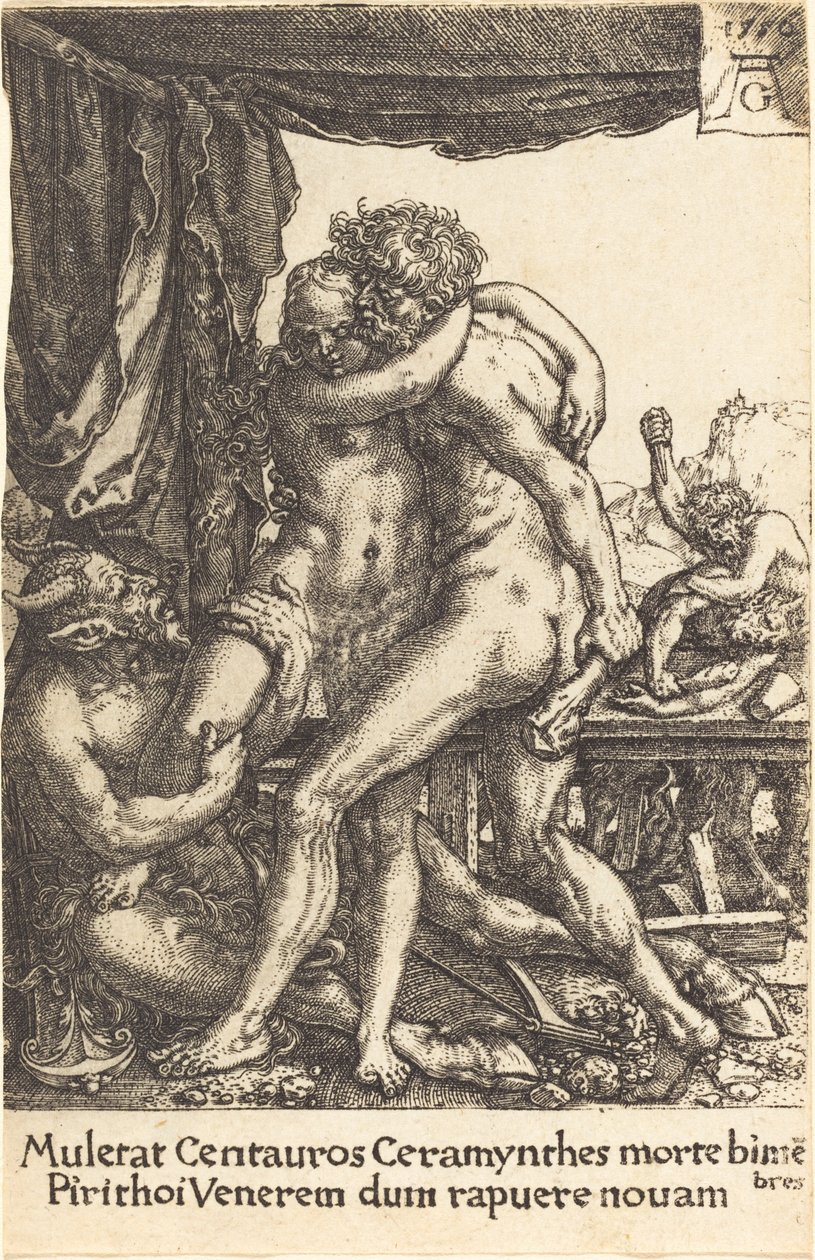 Herkules, aki megakadályozza a kentaurokat a hippodámiai megerőszakolástól, 1550. alkotó: Heinrich Aldegrever