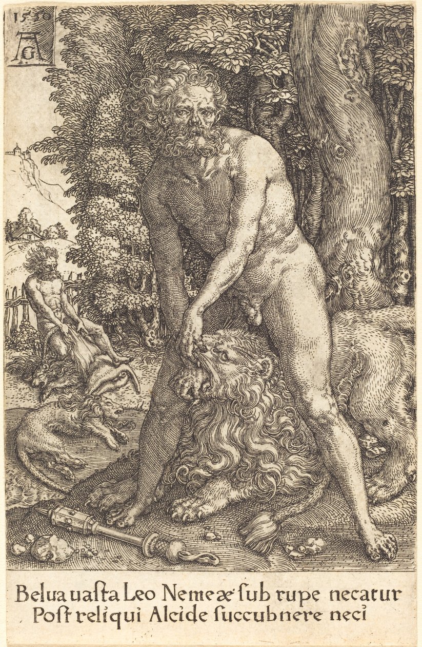 Herkules megöli a Nemeai oroszlánt, 1550. alkotó: Heinrich Aldegrever