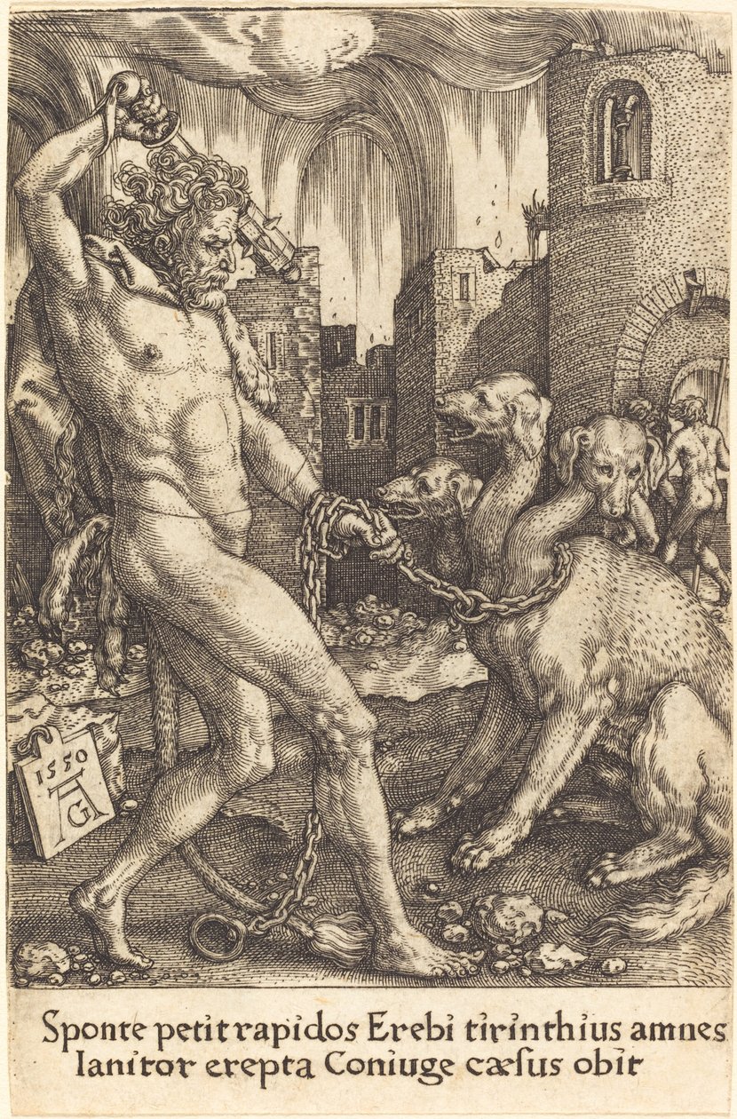 Herkules és Cerberus, 1550. alkotó: Heinrich Aldegrever