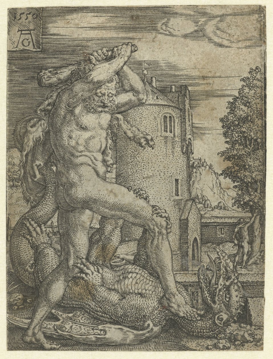 Herkules megöli Ladon sárkányt Hercules munkái (sorozat címe) alkotó: Heinrich Aldegrever