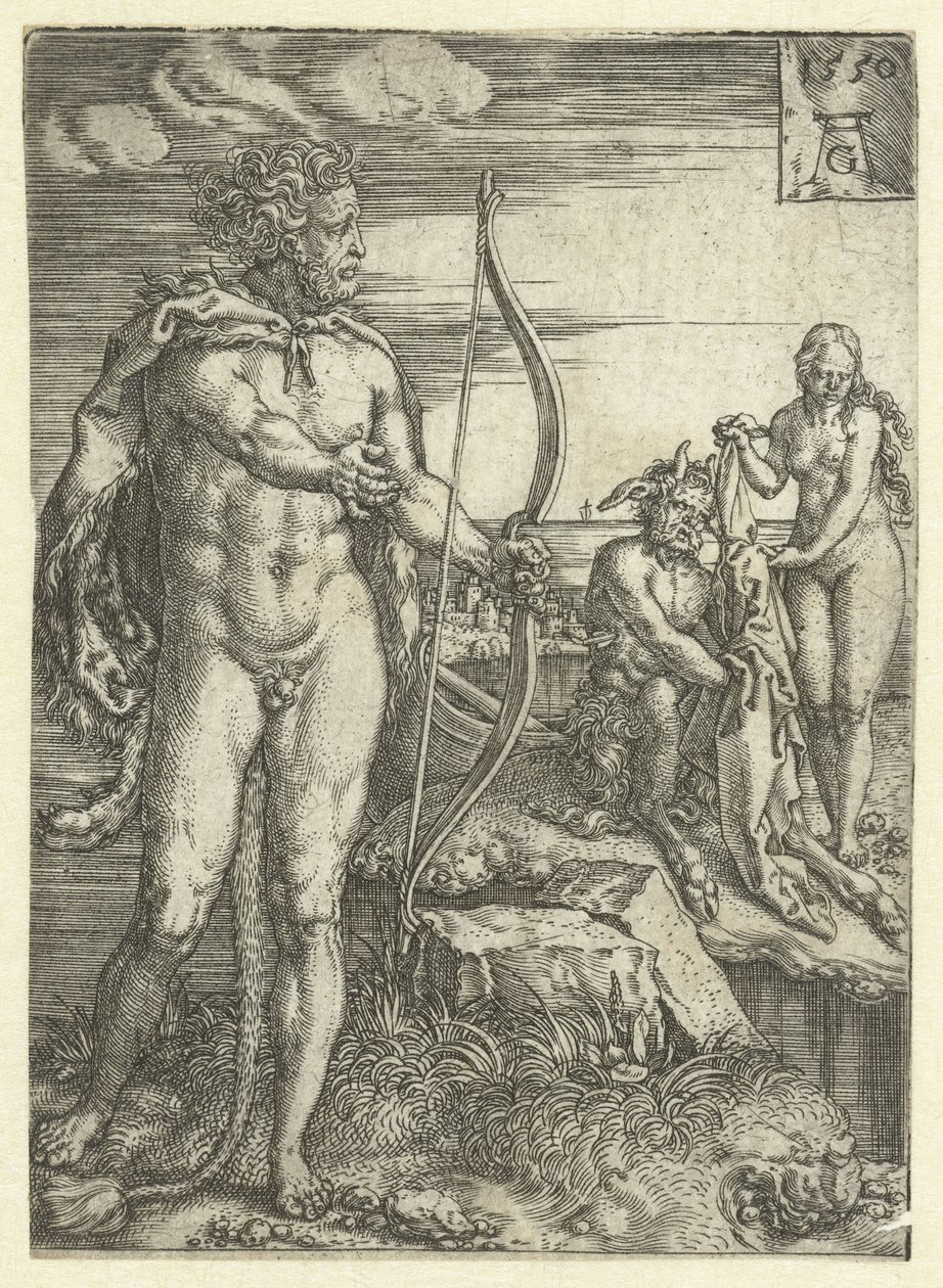 Herkules megmenti Deianirát Nessustól Hercules munkái (sorozat címe) alkotó: Heinrich Aldegrever
