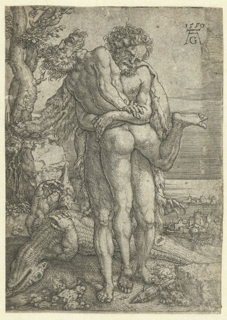 Herkules harcol Achelous folyóistennel Hercules munkái (sorozat címe) alkotó: Heinrich Aldegrever