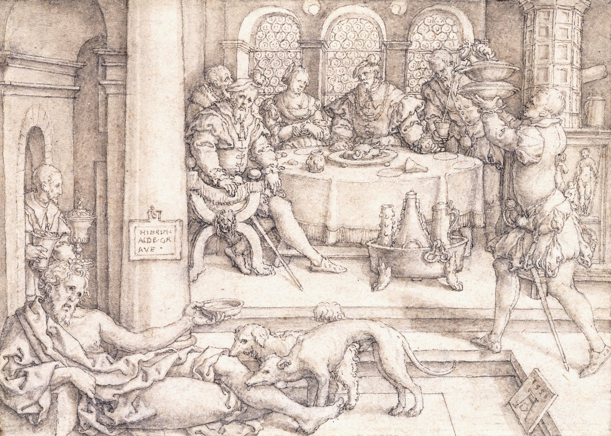 Lázár morzsákért könyörög a búvárasztalról, 1552 alkotó: Heinrich Aldegrever