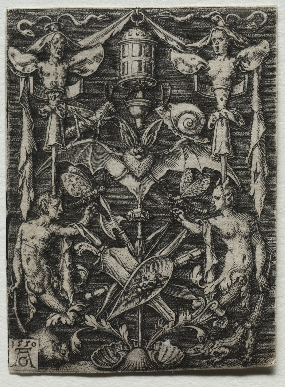 Díszkép denevérrel a közepén, 1550. alkotó: Heinrich Aldegrever