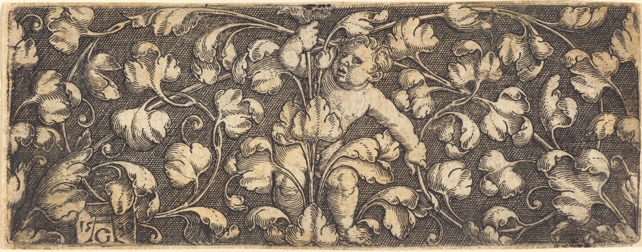 Dísz lombozattal és gyermekkel a közepén, 1539. alkotó: Heinrich Aldegrever