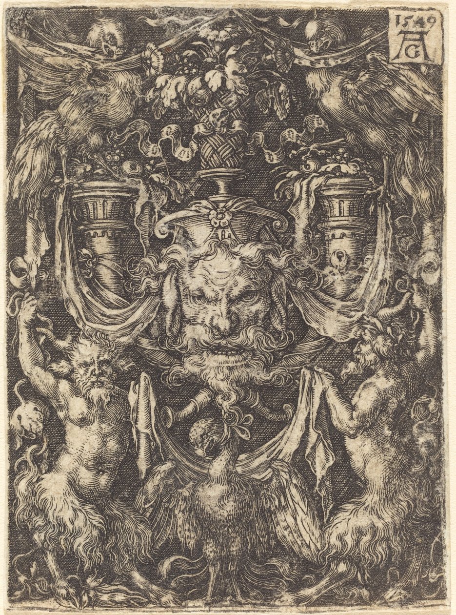 Dísz álarccal, Sas a szatírok között lent, 1549. alkotó: Heinrich Aldegrever