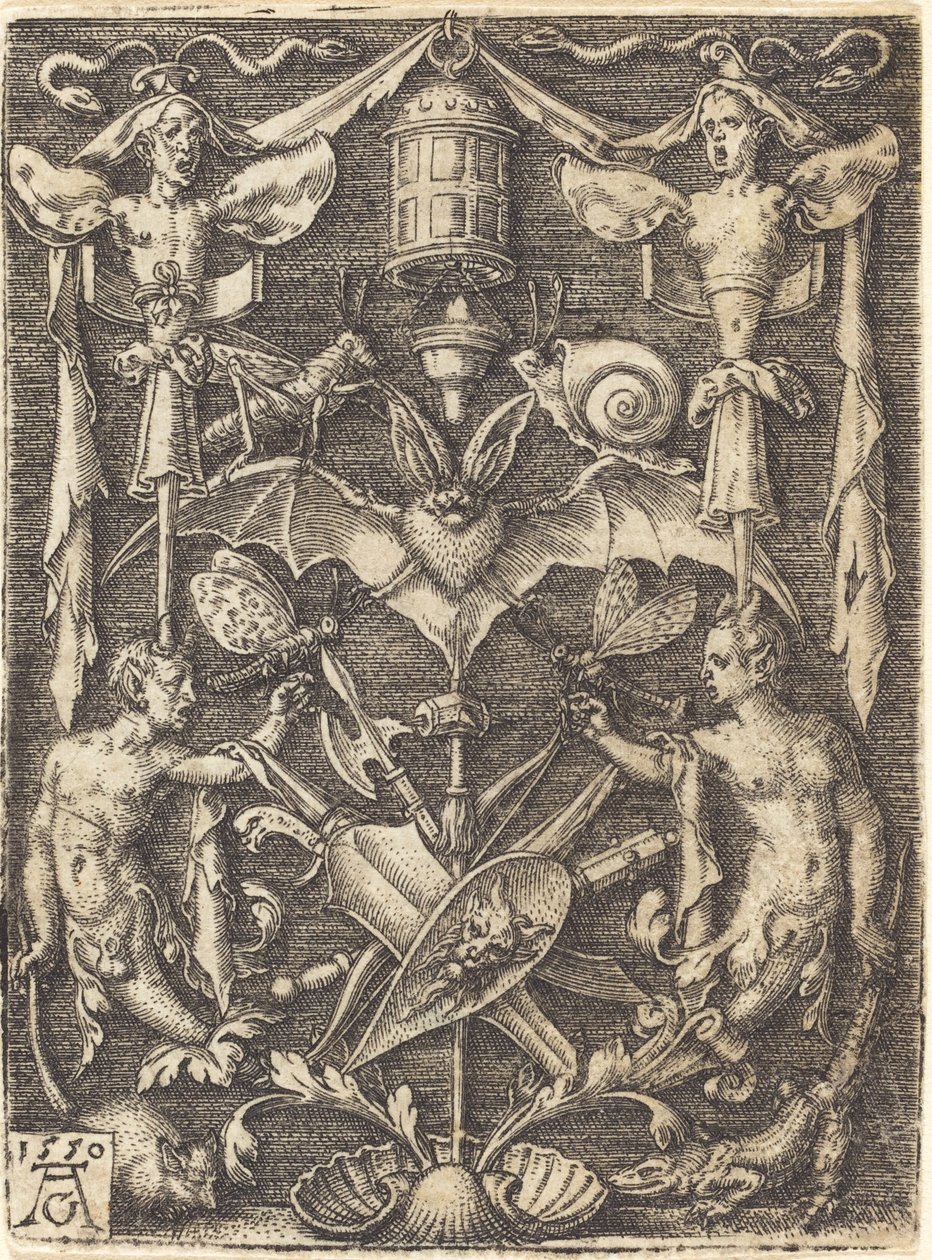 Dísz fegyvertrófeával, 1550. alkotó: Heinrich Aldegrever