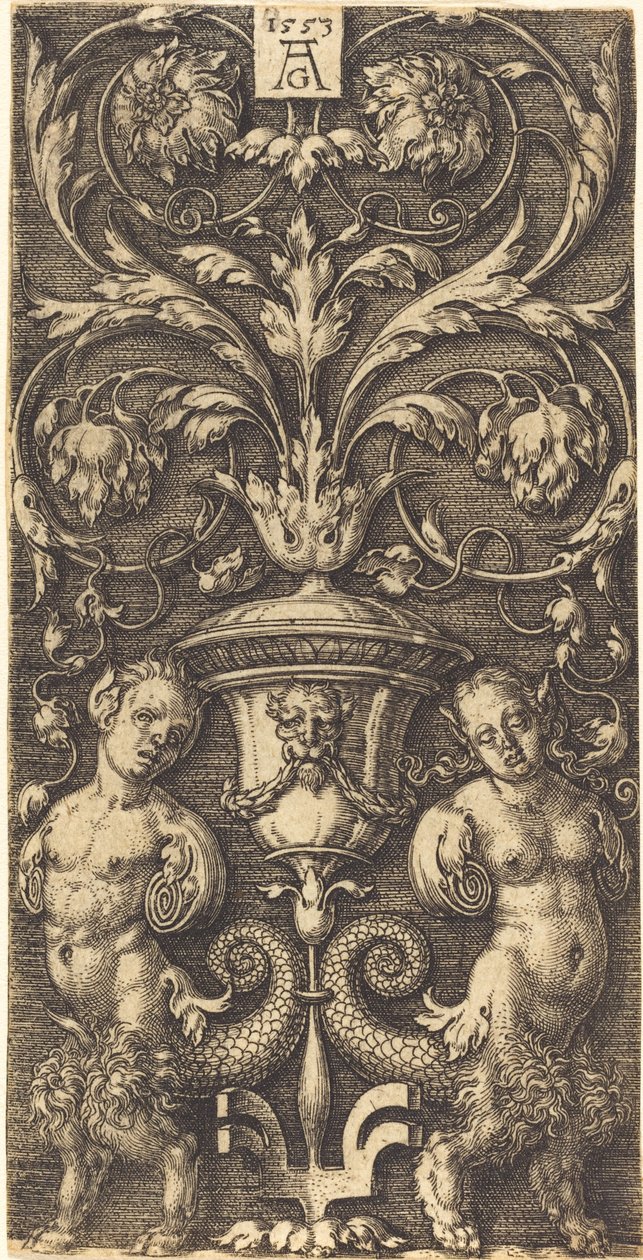 Dísz vázával és két női figurával, 1553. alkotó: Heinrich Aldegrever