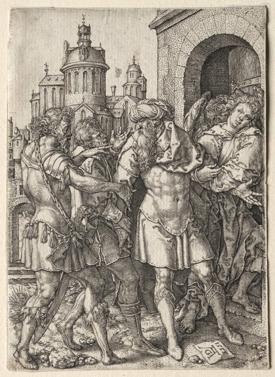 Lót története: A tétel megakadályozza a szodomitákat az erőszaktól, 1555. alkotó: Heinrich Aldegrever