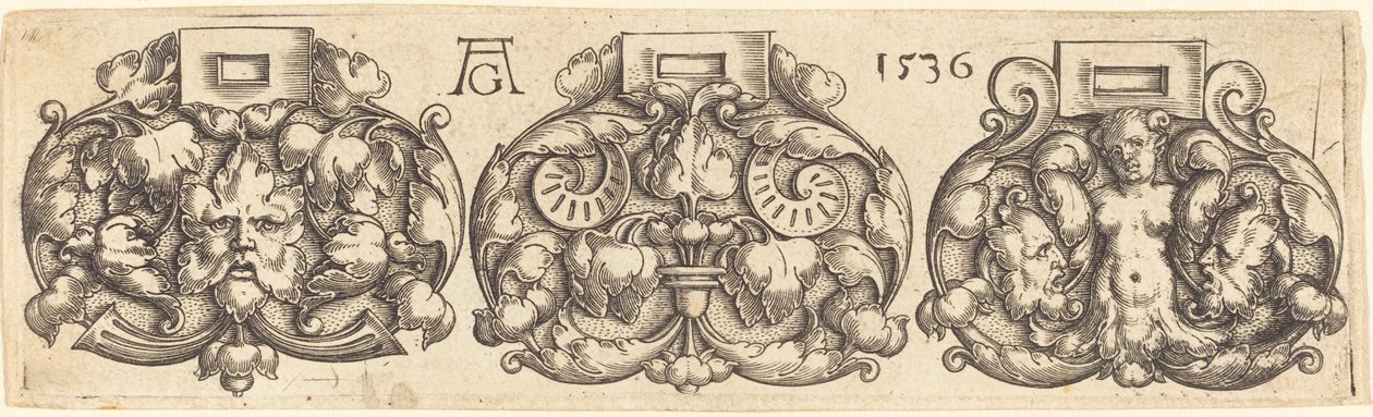 Három övcsat egymás mellett, 1536. alkotó: Heinrich Aldegrever
