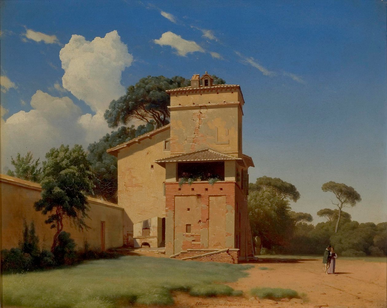Dán: Casa del Portinaio i Villa Borgheses van. Casa del Portinaio a Villa Borghese kertjében. alkotó: Heinrich Buntzen