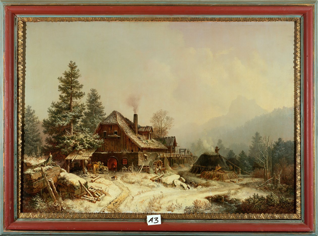 A régi malom télen alkotó: Heinrich Burkel