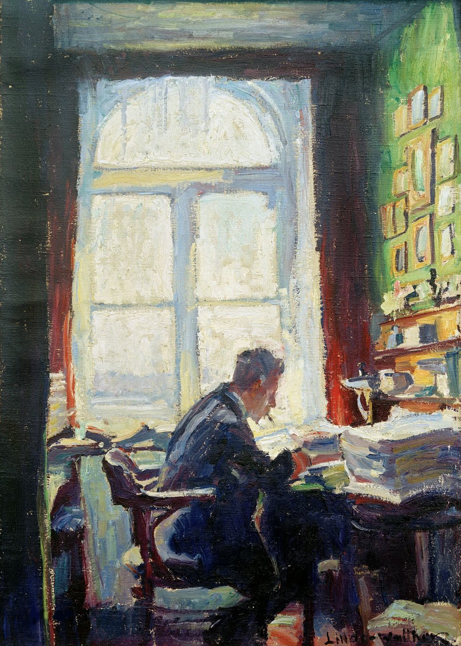 Caesar Flaischlen költő az íróasztalnál, 1912. alkotó: Heinrich Eduard Linde Walther