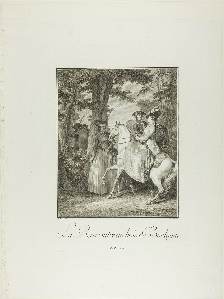 Találkozás a boulogne-i erdőben, a Monument du Costume Physique et Moral de la fin du Dix-huitième siècle című kötetből alkotó: Heinrich Guttenberg