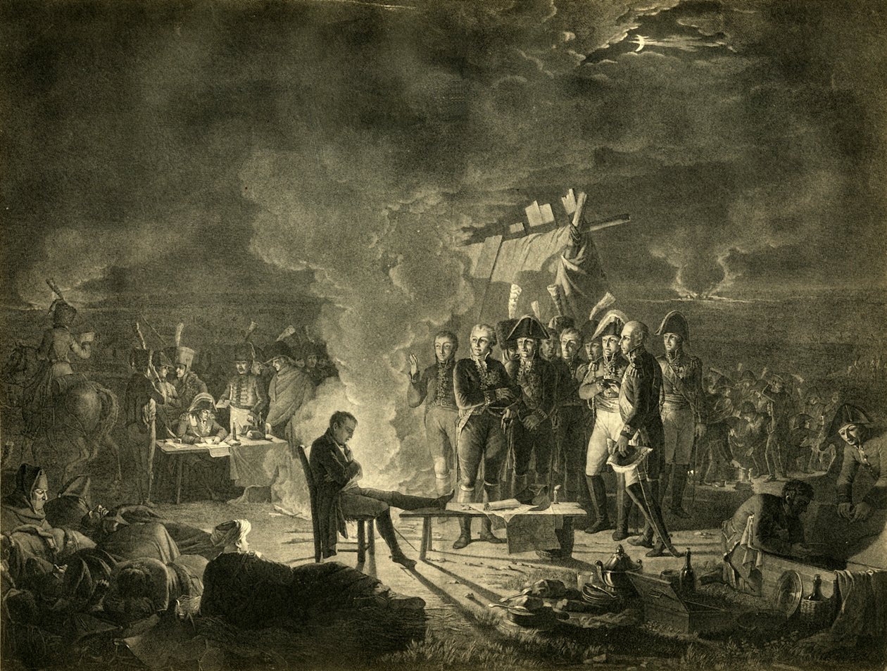 Napóleon bivakja a wagrami csatamezőn 1809. július 5-ről 6-ra virradó éjszaka. alkotó: Heinrich Guttenberg