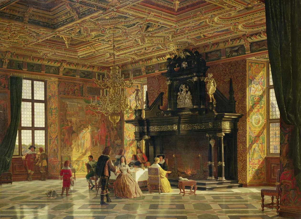 A lovagterem belseje, Fredericksborg palota, Koppenhága közelében (olaj, vászon) alkotó: Heinrich Hansen