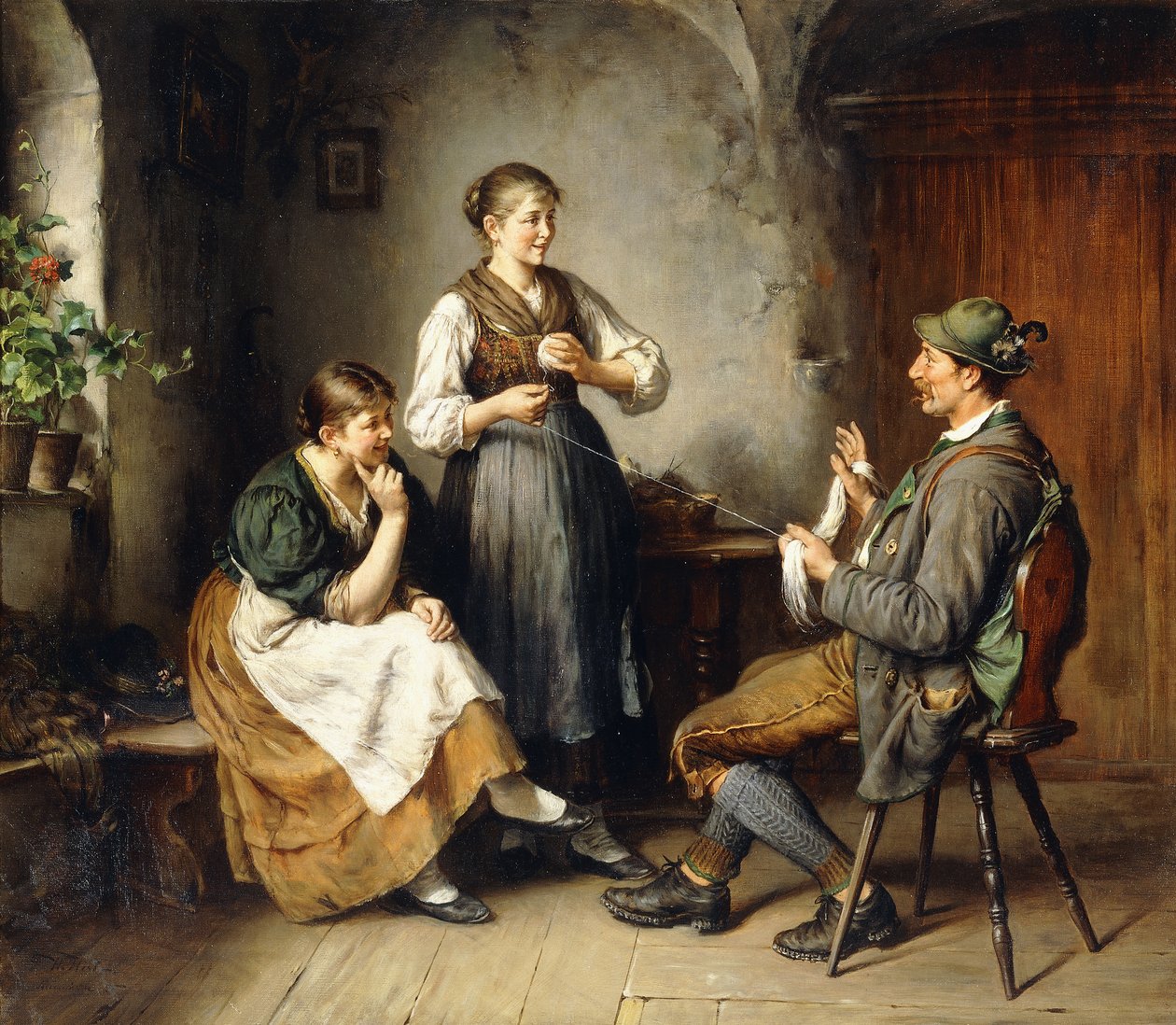 Három figura egy belső térben alkotó: Heinrich Hirt