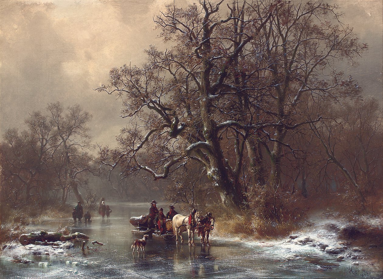 Favágók egy befagyott vízi úton, 1873 alkotó: Heinrich Hofer