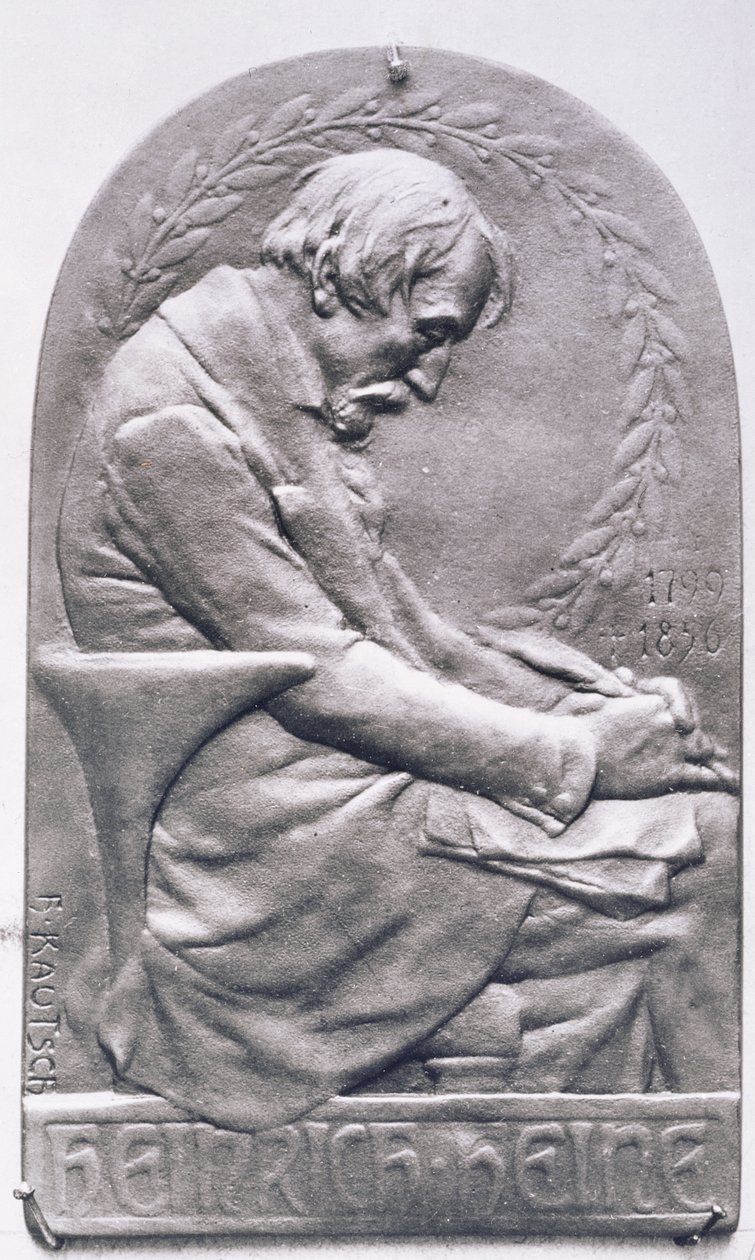 Heinrich Heine (1797-1856) arcképmedaillonja (bronz) (fekete-fehér fotó) alkotó: Heinrich Kautsch