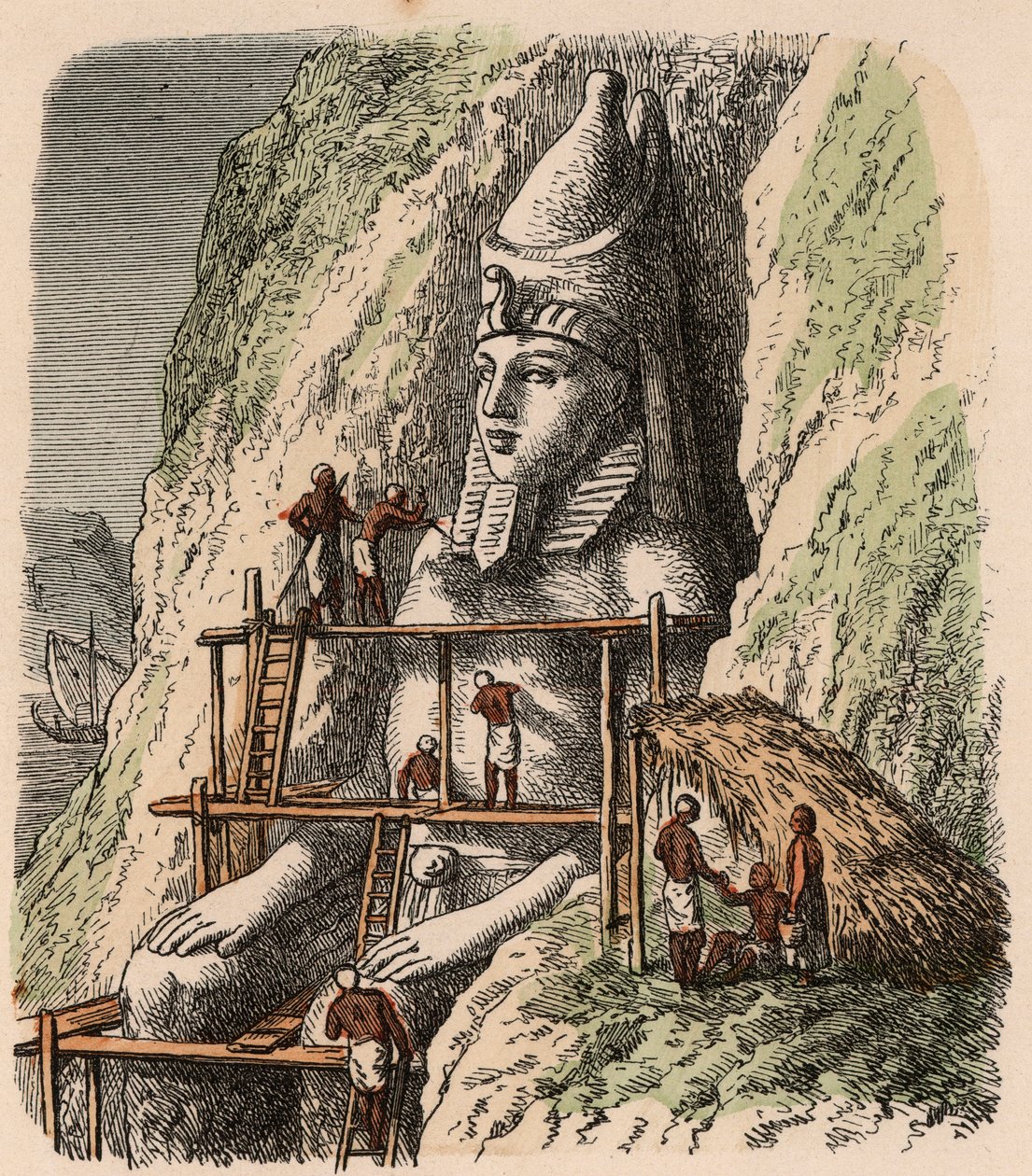Az ókori Egyiptom: Az Abu Simbel-templom szobrának faragása, 1866 alkotó: Heinrich Leutemann