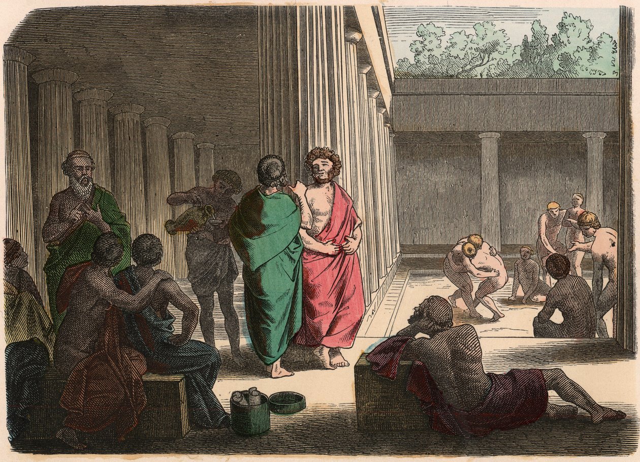 Az ókori Görögország: A gimnáziumban. Platonisták, epikurusok, cinikusok és birkózók alkotó: Heinrich Leutemann