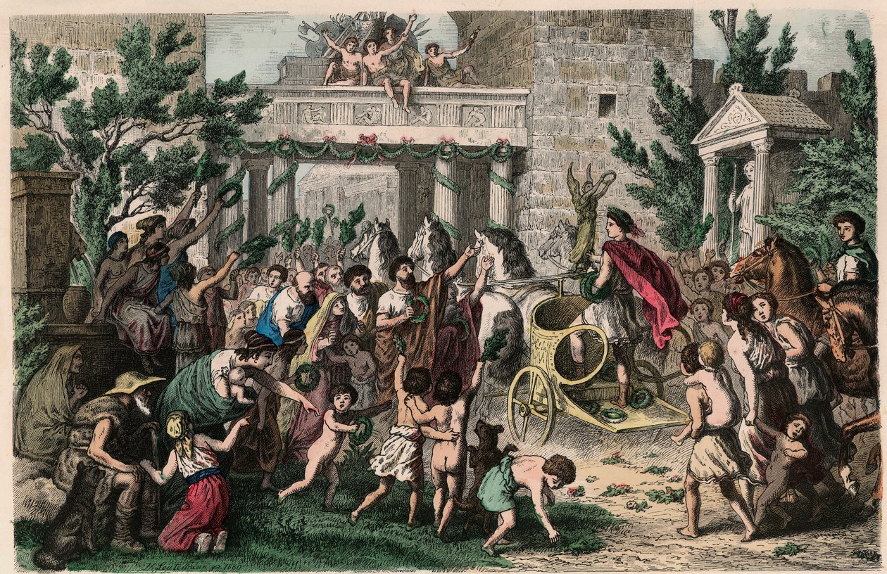 Az ókori Görögország: Az olimpiai bajnok köszöntése szülővárosában, 1866 alkotó: Heinrich Leutemann