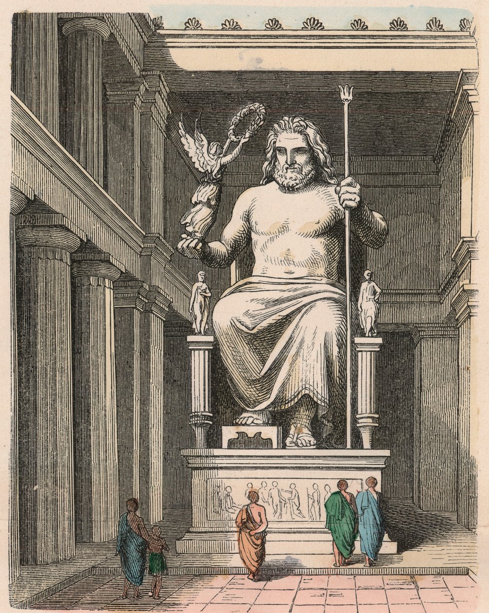 Az ókori Görögország: Zeusz szobor az olimpiai templomban - Phidias szobra, kb. Kr.e. 440/30 a világ hét csodájának egyike alkotó: Heinrich Leutemann
