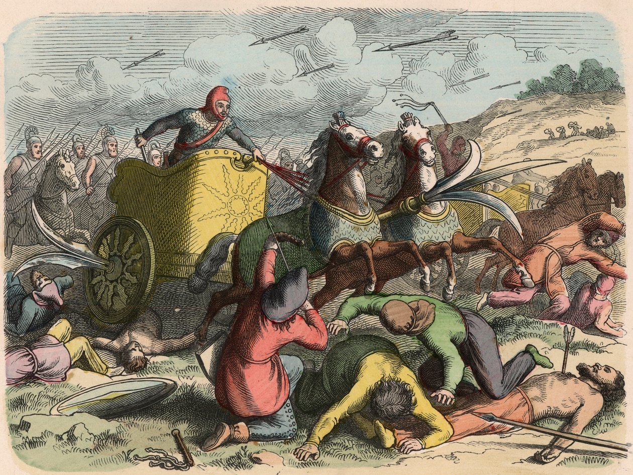 Ókori kelet, perzsa harci kocsi csata közben alkotó: Heinrich Leutemann