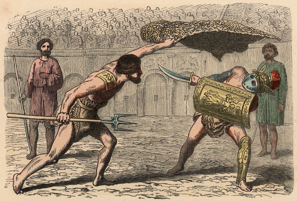 Az ókori Róma: Gladiátorok harca az amfiteátrumban alkotó: Heinrich Leutemann