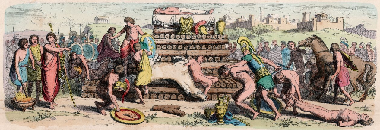 Archaikus korszak Görögországban: egy hős elhamvasztása állat- és emberáldozattal alkotó: Heinrich Leutemann