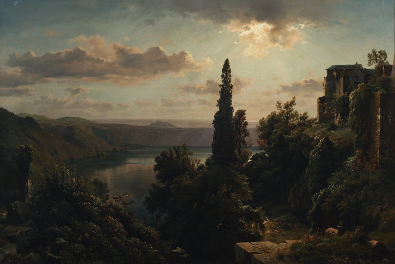 Kilátás a Nemi-tóra az Alban-hegységben, Róma közelében alkotó: Heinrich Louis Theodor Gurlitt