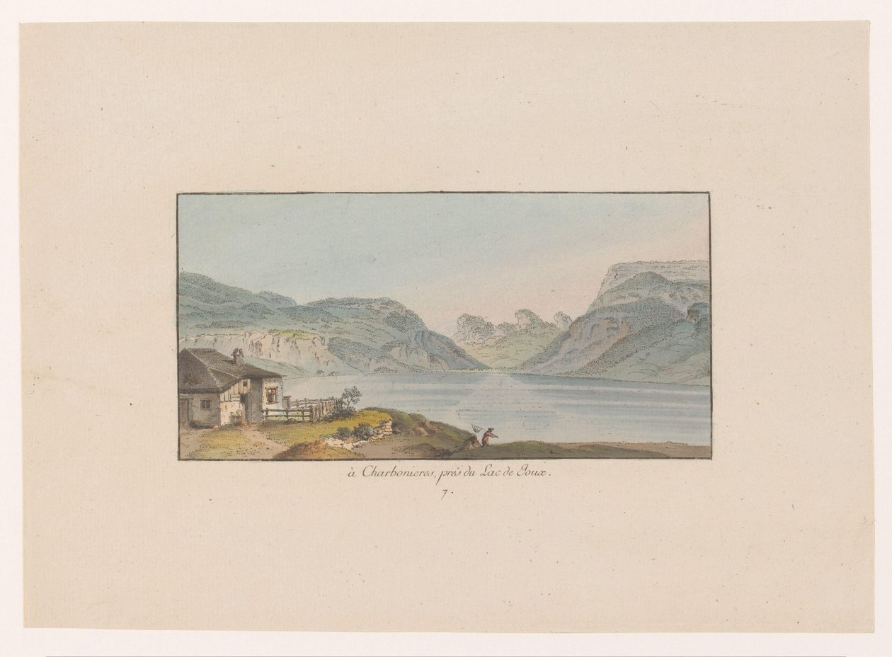 Gezicht op Les Charbonnières bij het Lac de Joux Charbonieresben, a Lac de Joux közelében (cím a tárgyon) Gezichten op Zwitserland (sorozat címe) Néhány svájci nézet gyűjteménye a természetből (sorozat címe) alkotó: Heinrich Rieter