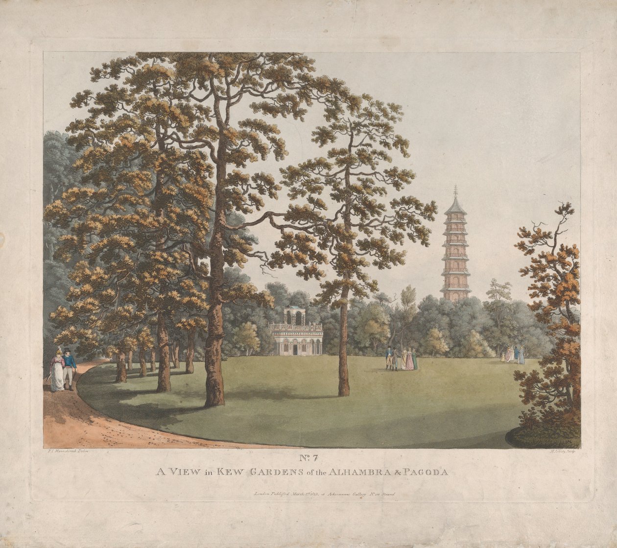 Kilátás az Alhambra és a Pagoda Kew Gardens-ben, 1813. alkotó: Heinrich Schutz