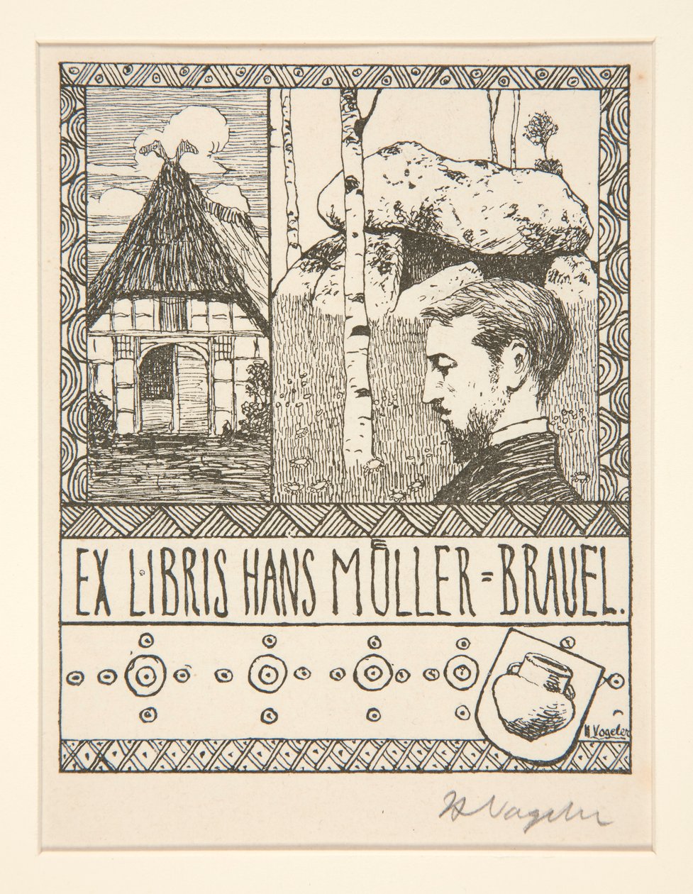 Könyvtábla: Ex Libris Hans Mueller-Blauel alkotó: Heinrich Vogeler