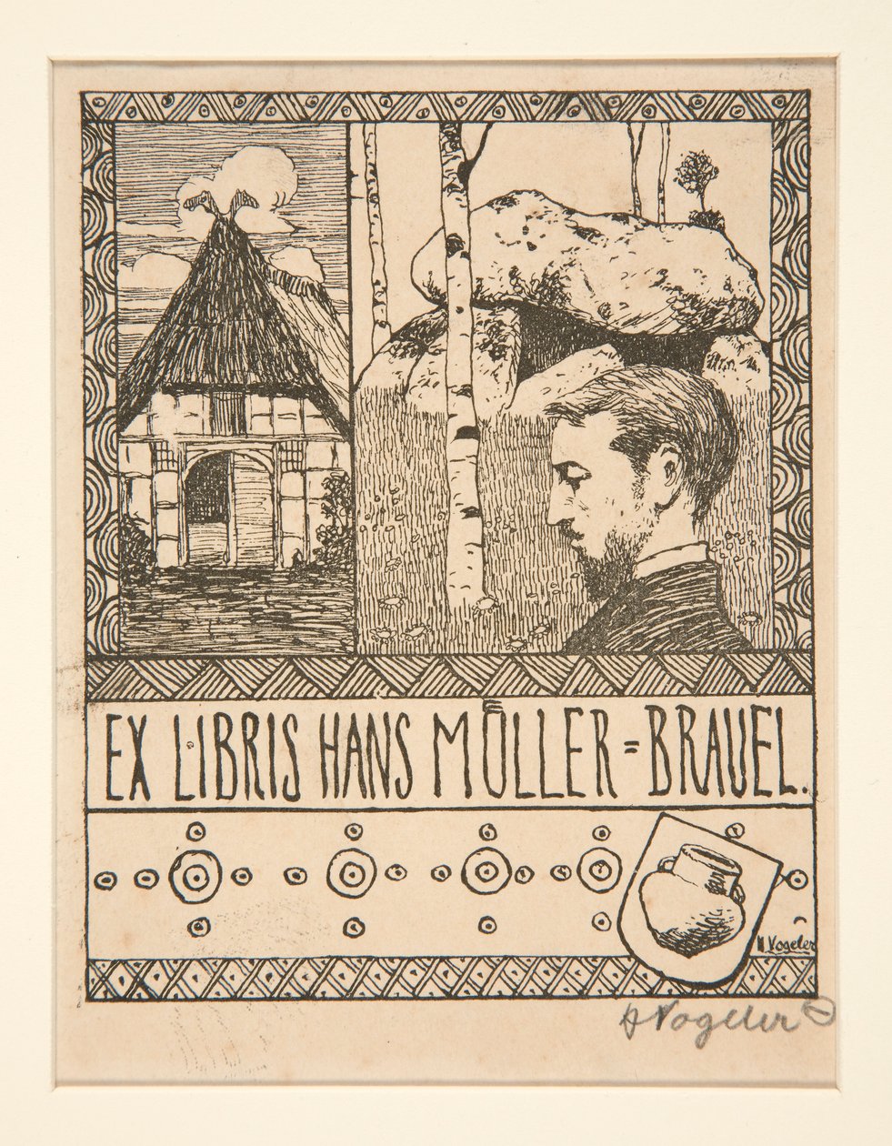 Könyvtábla: Ex Libris Hans Mueller-Brauel alkotó: Heinrich Vogeler