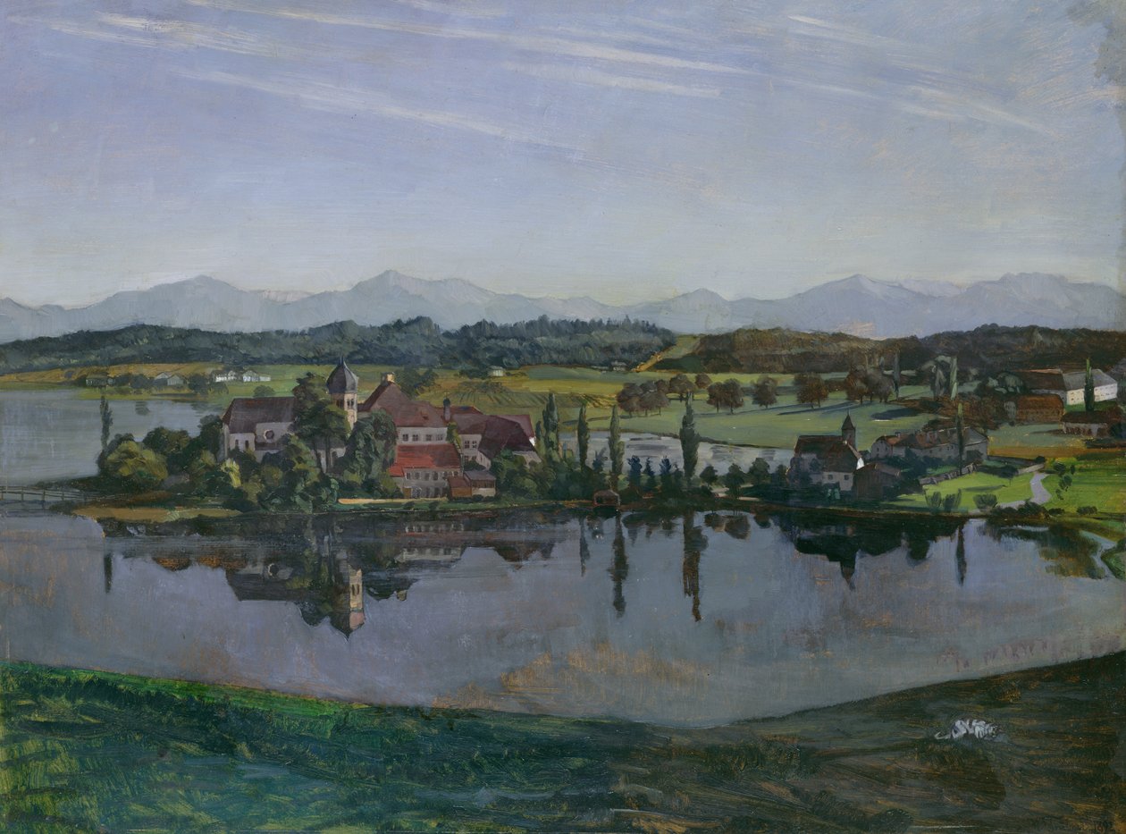 A Seeon-kolostor Oberbayernben, 1892 (olaj, papír, kártyára rögzítve) alkotó: Heinrich Wilhelm Truebner