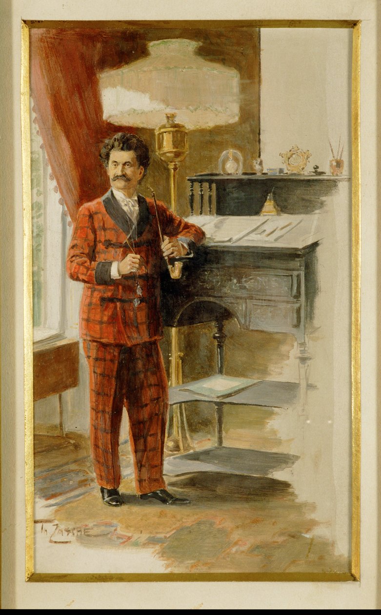 Johann Strauss fia a dolgozószobájában a magas asztalánál... (akvarell) alkotó: Heinrich Zasche
