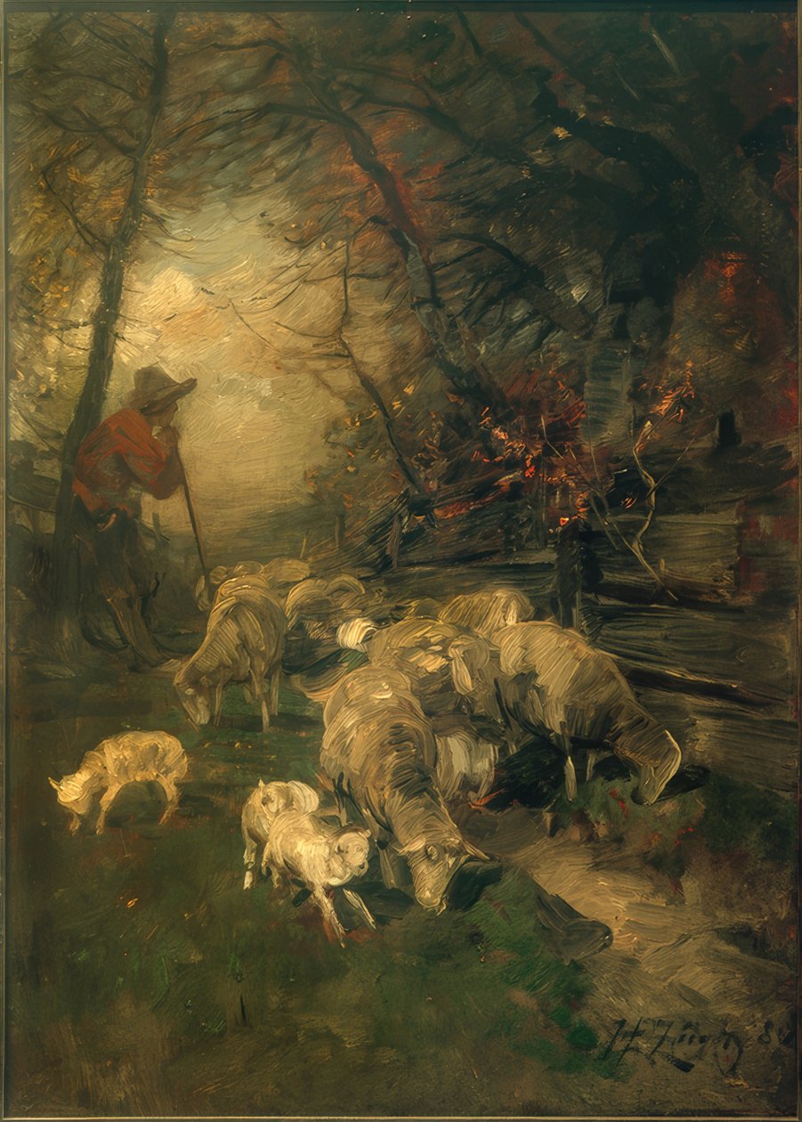 Juhász juhokkal alkotó: Heinrich von Zügel