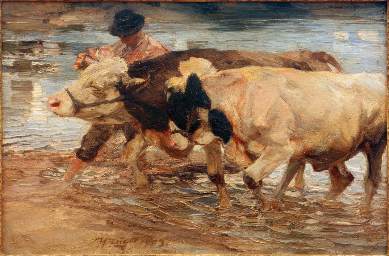 Farmhand tehénnel és ökörrel alkotó: Heinrich von Zügel