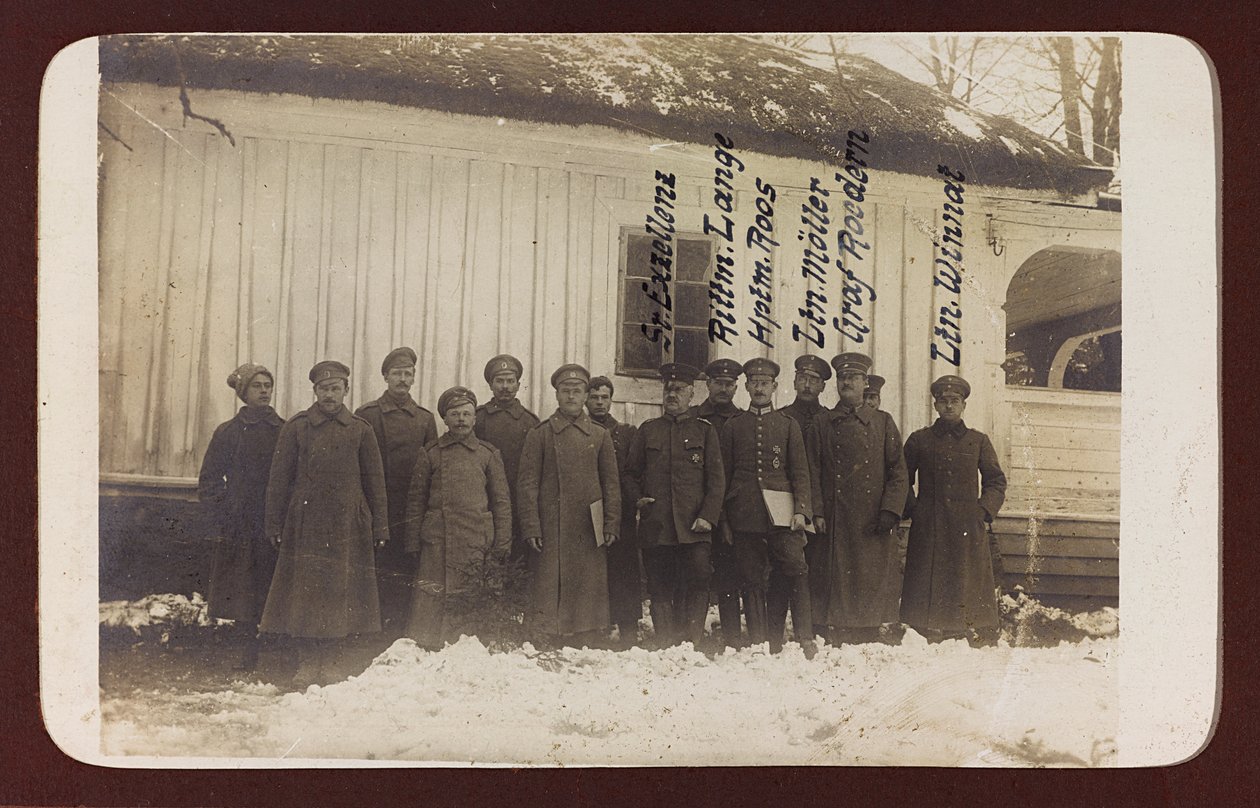 Első világháború: Ukrajna 1914-1916 között a német hadsereg inváziója idején. Katonák csoportja (f/w fotó) alkotó: Heldenfriedhof Dsessentniki (attr. to)