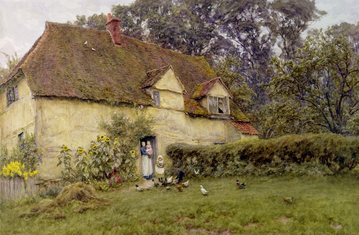 A szárnyasok etetése alkotó: Helen Allingham