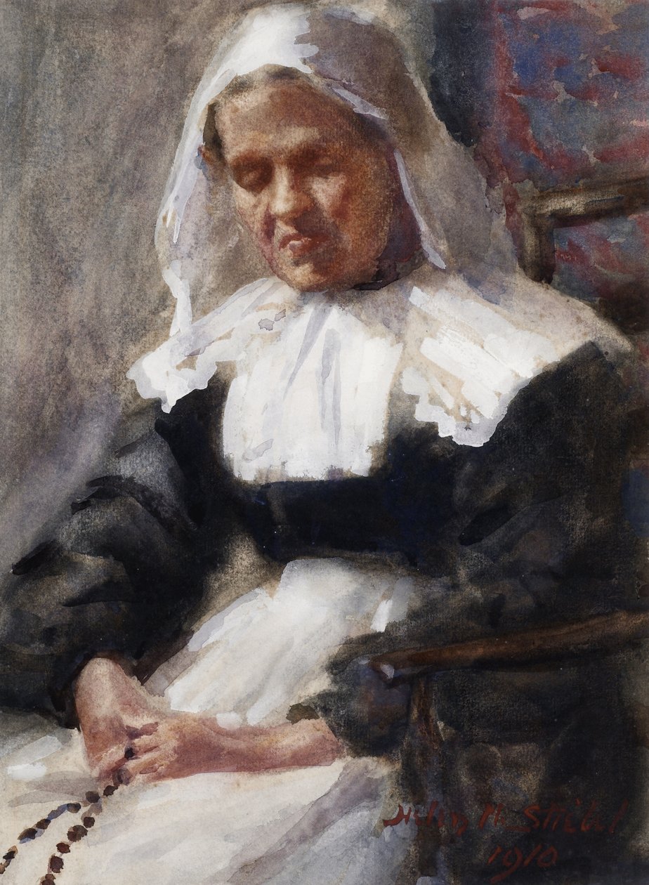 Apáca mondja a rózsafüzért, 1910 alkotó: Helen M. Stiebel