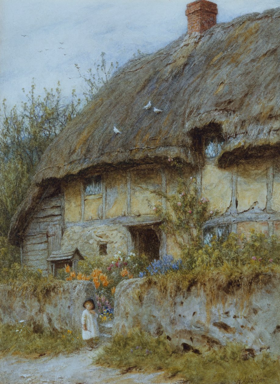Berkshire Cottage (akvarell, kikarcolással) alkotó: Helen Allingham