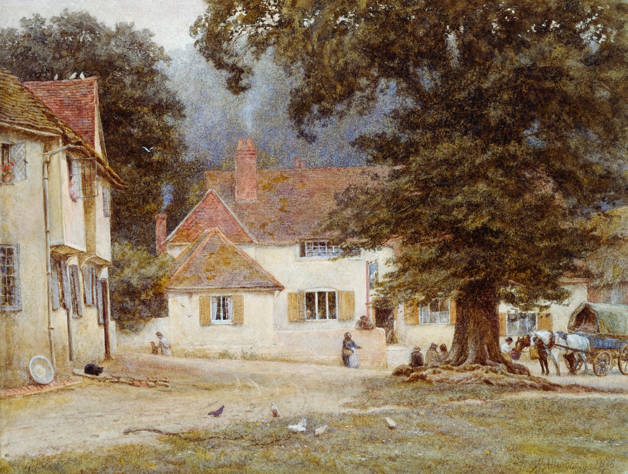 Egy szekér egy falusi fogadónál, 1878 alkotó: Helen Allingham